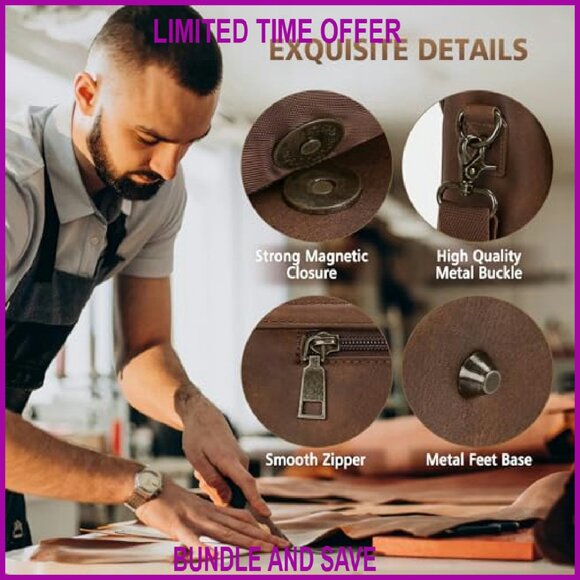 Vintage Messenger Bag Fits 15.6 Inch Laptop, PU Leather, Multiple Compartments - Picture 7 of 7